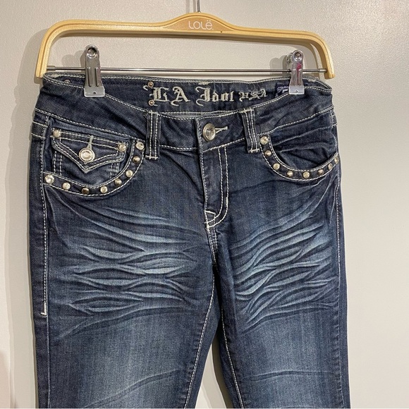 L.A Idol Denim Jeans blingy rhinstone pockets size women’s 29/34 - Picture 2 of 9